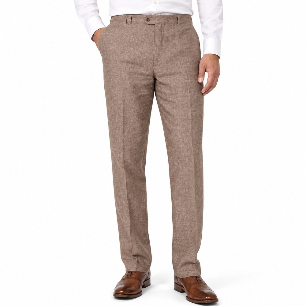 Joseph Abboud Heritage Linen Pants Men 46 Brown Leomaster Italian Dress Trousers